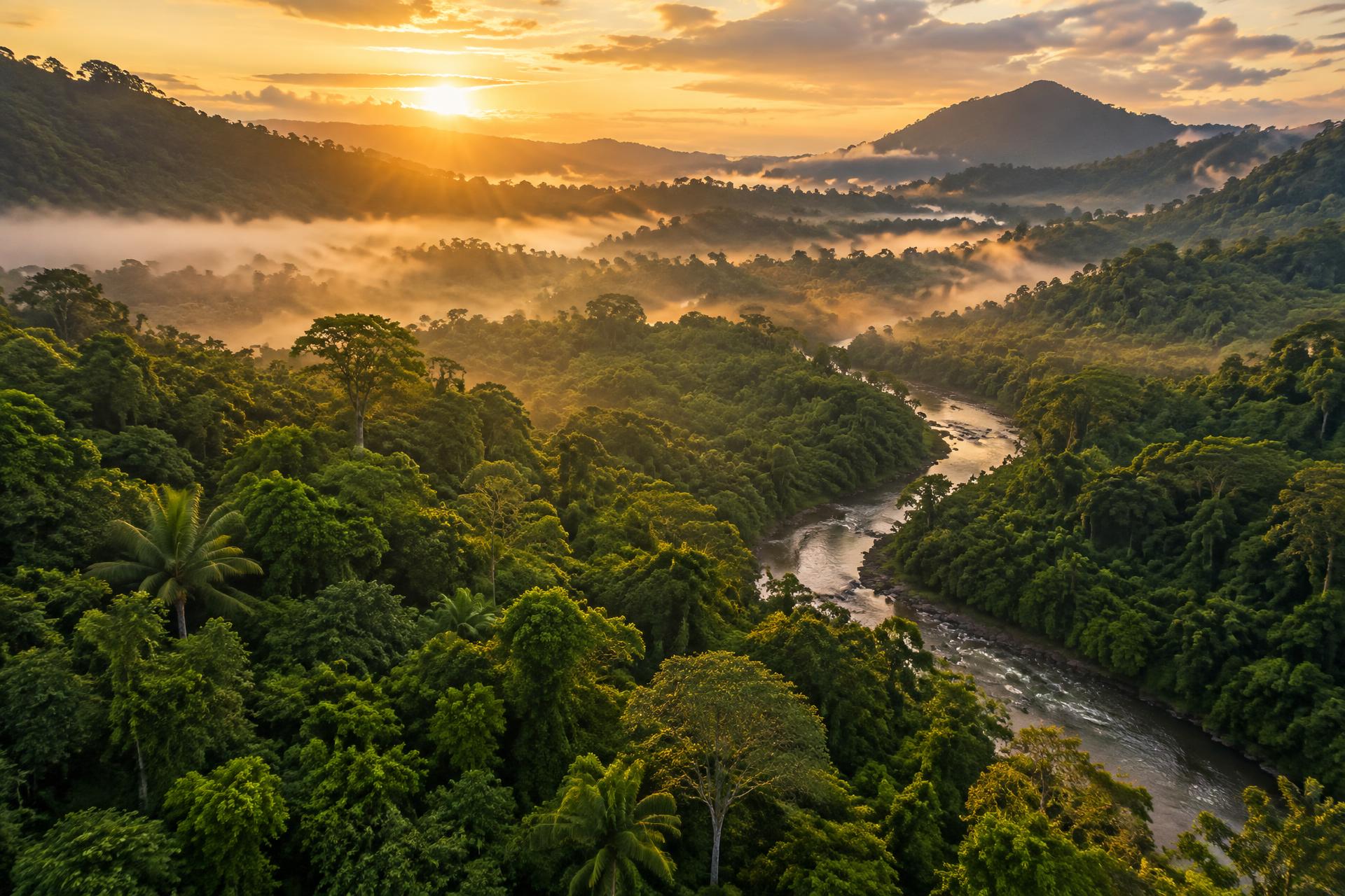 Bosque tropical y cuenca hidrográfica en Costa Rica