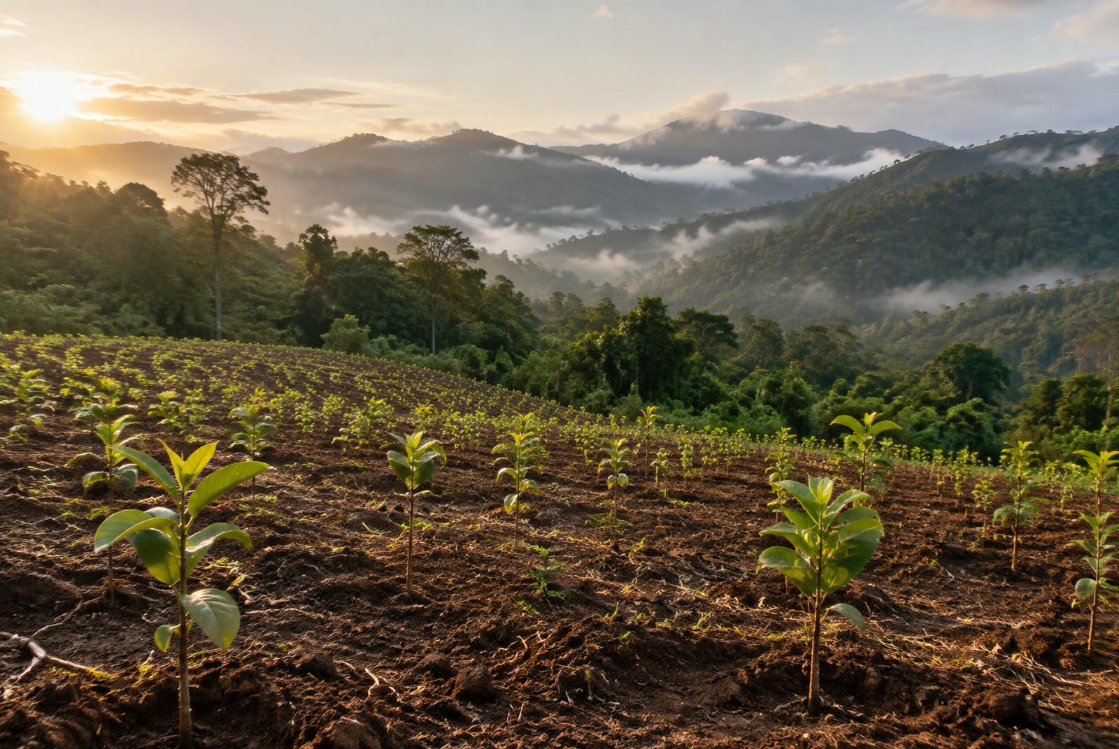 Árboles jóvenes plantados en un proyecto de reforestación en Costa Rica